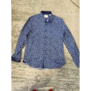 Con.struct Mens Dress Shirt Blue Size Medium 4-Way Stretch Floral - Performance
